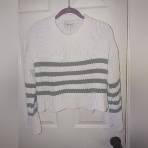 Pink Rose White/Green Stripe Cropped Loose Fit Sweater